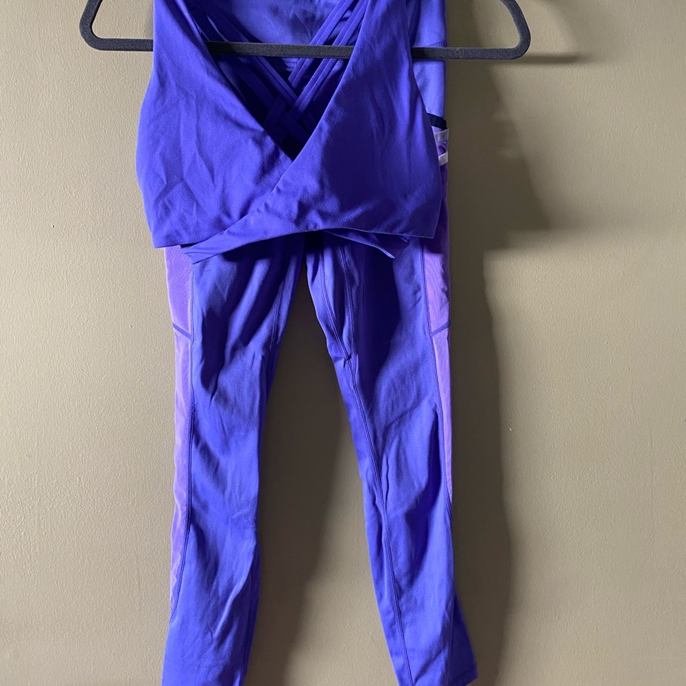 Purple fabletics workout set